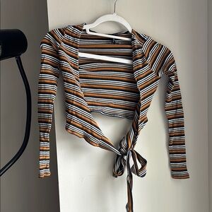 PacSun White and Orange Tie Front Crop Top